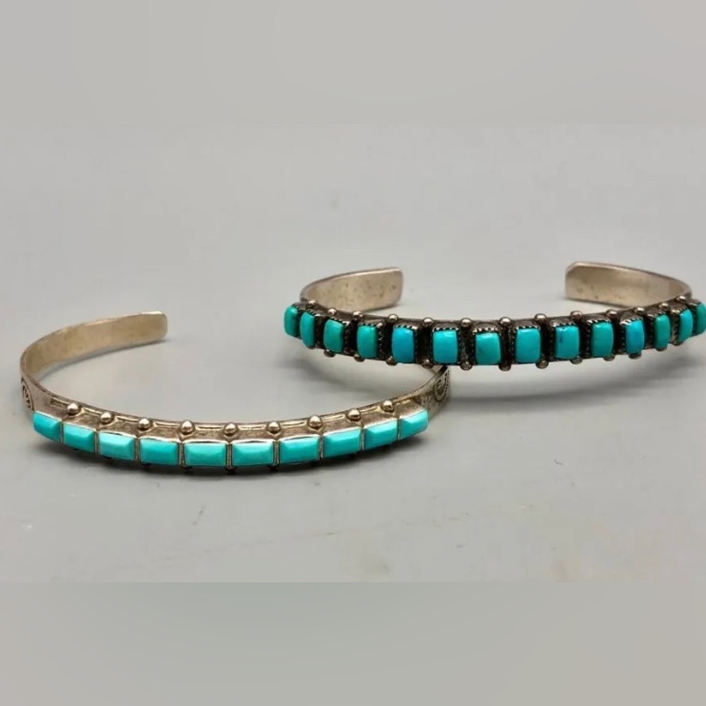 Two Vintage Turquoise and Sterling Silver Bracelet